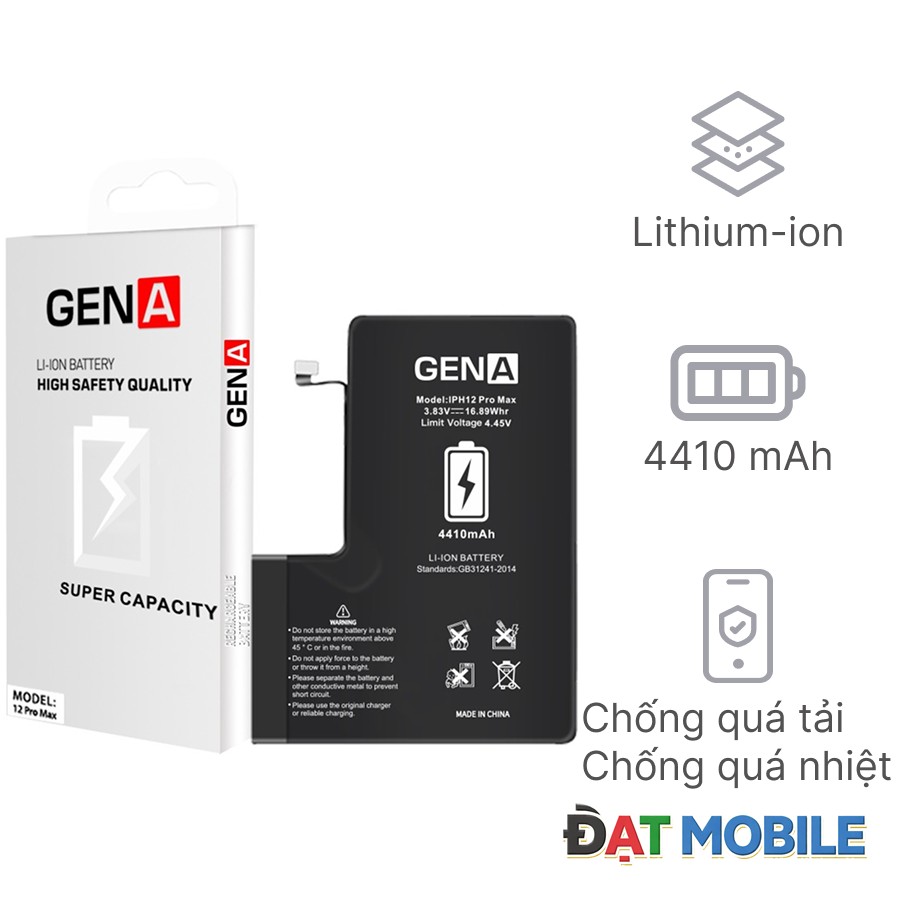 Thay pin iPhone 12 Pro Max dung lượng siêu cao chính hãng GENA tại Đạt Mobile