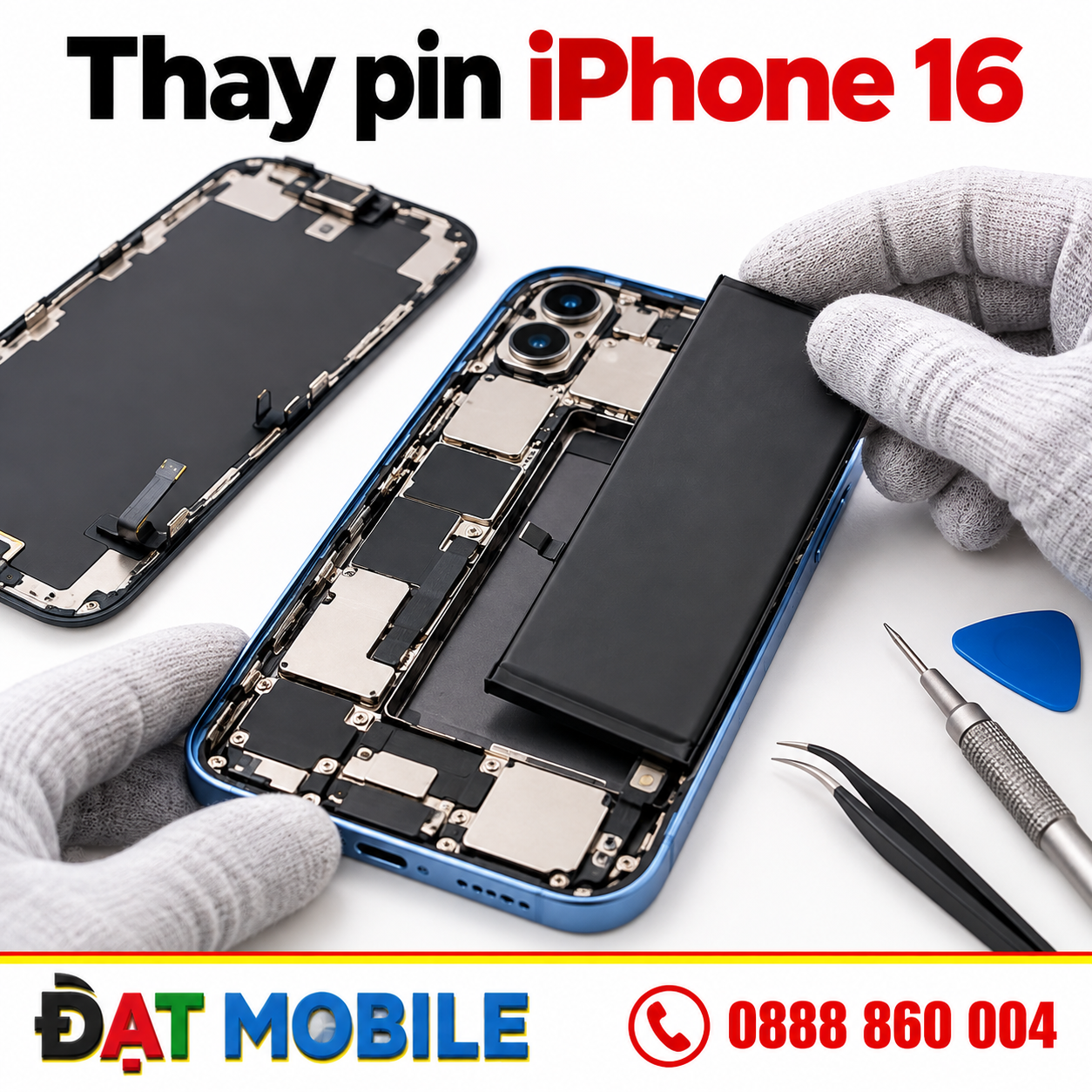 Thay pin iPhone 16 dung lượng chuẩn chính hãng GENA tại Đạt Mobile